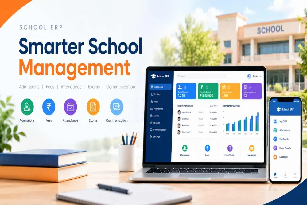 Smarter school management — school ERP on laptop and mobile