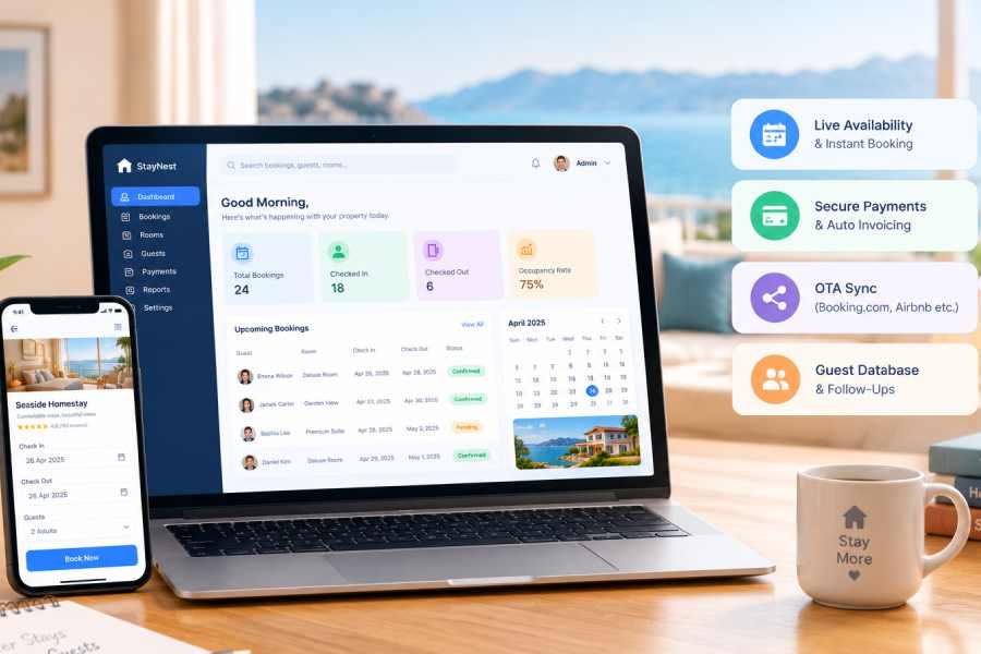 Homestay room booking software dashboard preview